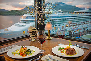 Hotel dining table set for dinner