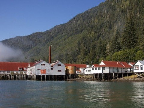 dock and buildings of North Pacific Cannery