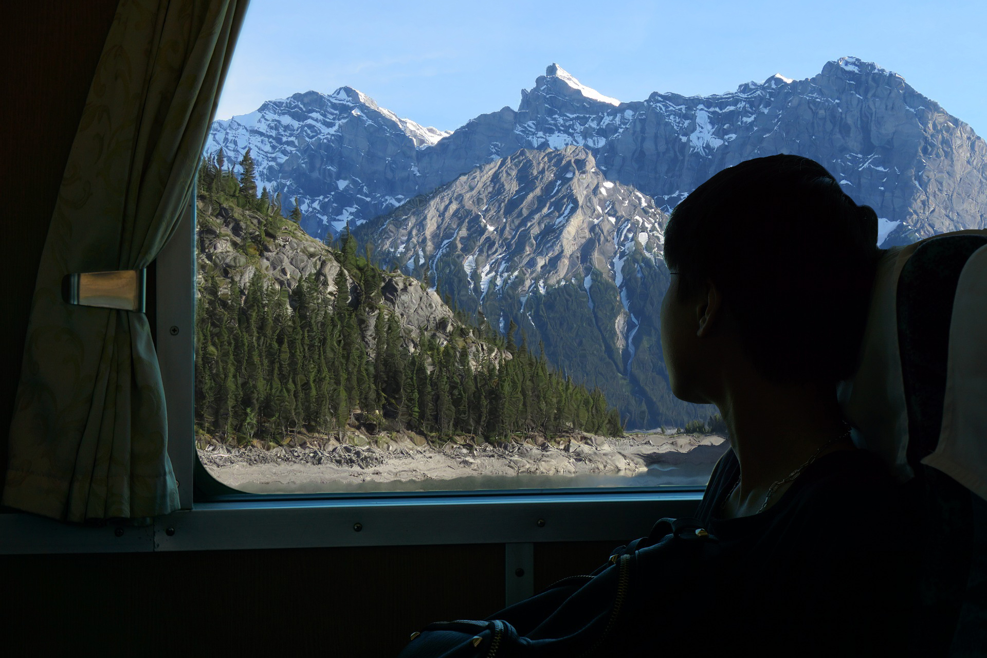 boy rides Jasper-Prince Rupert Train