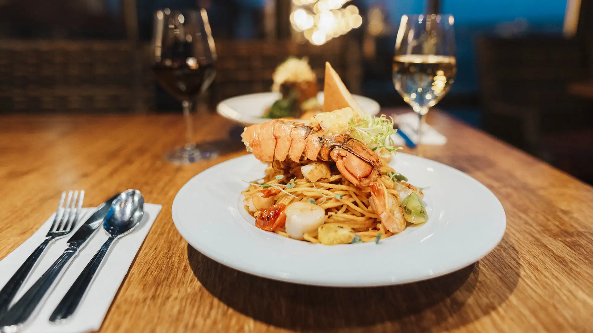 Seafood pasta with lobster tail